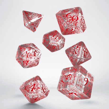 Q-Workshop Polyhedral 7-Die Carved Elvish 7 Dice Set Transparent/Red QWS SELV09 