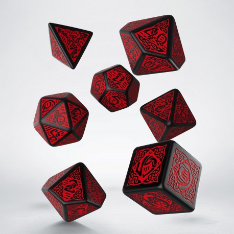 CELTIC 3D REVISED BLACK $ RED DICE SET (7) - RPG SETS - SCER06