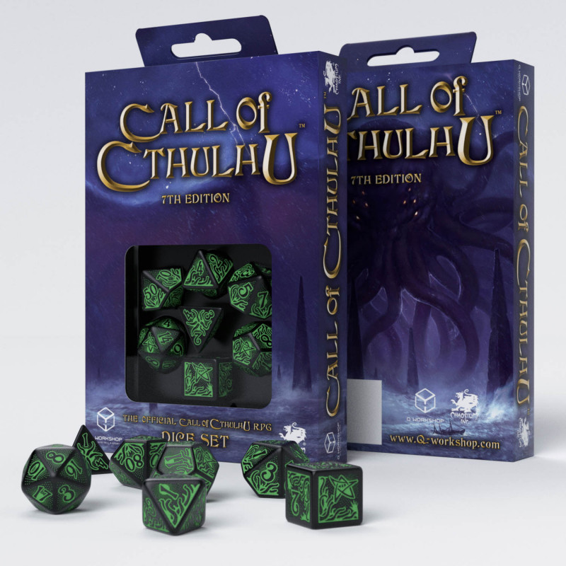 Call of Cthulhu 7th Edition Black & green Dice Set 7 