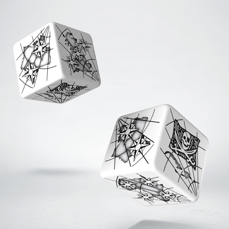 White with Black Etches Q-Workshop Pack of 2 Large 21mm D6 Pirate Dice 