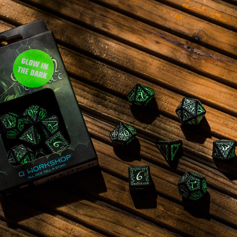 Green & black FOREST dice set by Q-workshop for D&D RPG Warhammer Elvish 