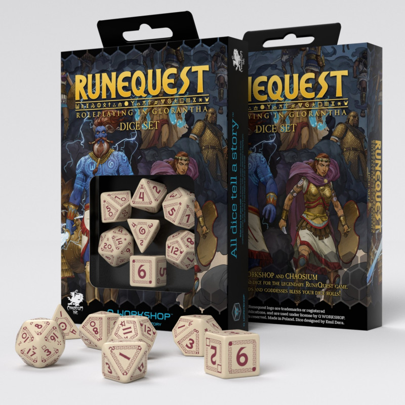 7 RuneQuest Beige & burgundy Dice Set 