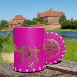 Flying Dragon Magenta & gold Leather Dice Cup [unusual]