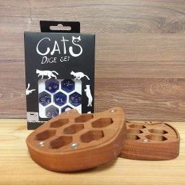 Walnut Cat's Dice Box + CATS Dice Set: Meowster