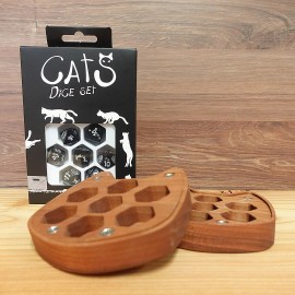 Walnut Cat's Dice Box + CATS Dice Set: Waffle