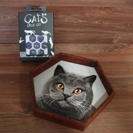 Cat Wooden Dice Tray + CATS Dice Set: Purrito