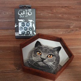 Cat Wooden Dice Tray + CATS Dice Set: Waffle