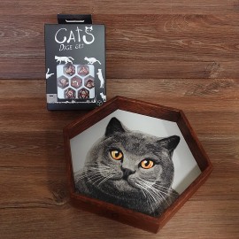 Cat Wooden Dice Tray + CATS Dice Set: Muffin