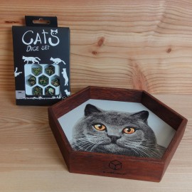 Cat Wooden Dice Tray + CATS Dice Set: Pixel