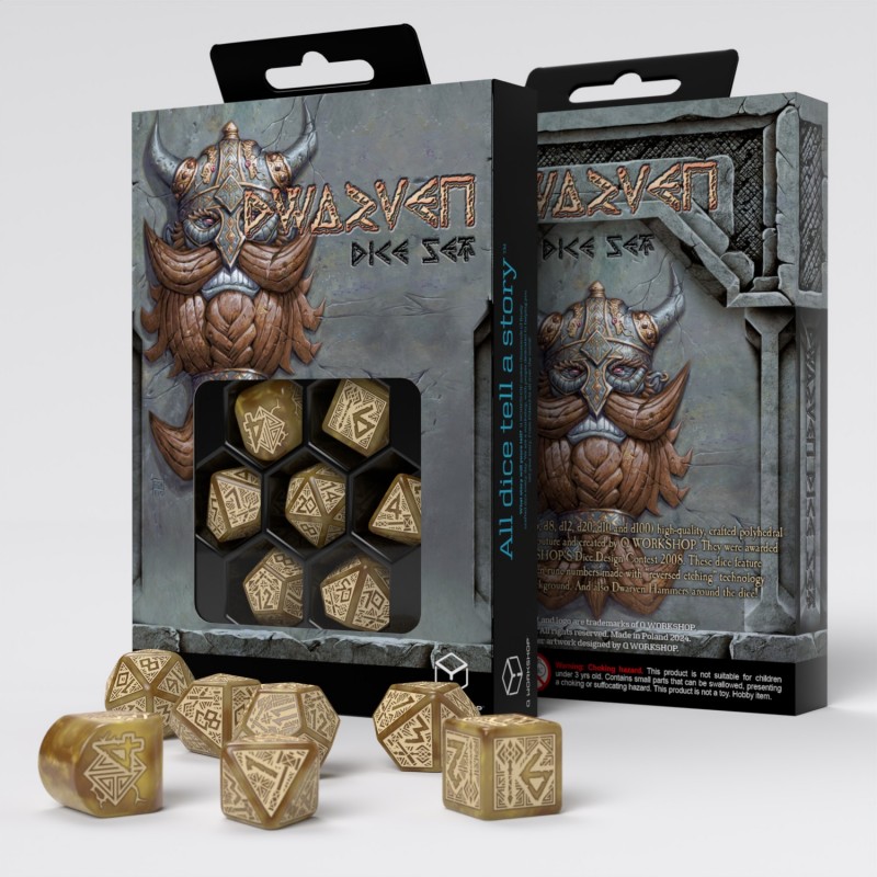 Dwarven Dice Set: Gold, a set of 7 dice (Modern D4) in new colors