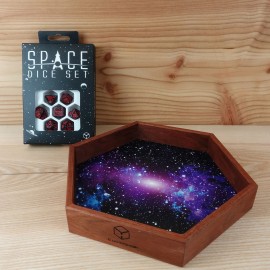Space Wooden Dice Tray + Space Dice Set: Voyager