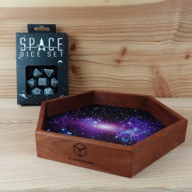 Space Wooden Dice Tray + Space Dice Set: Apollo