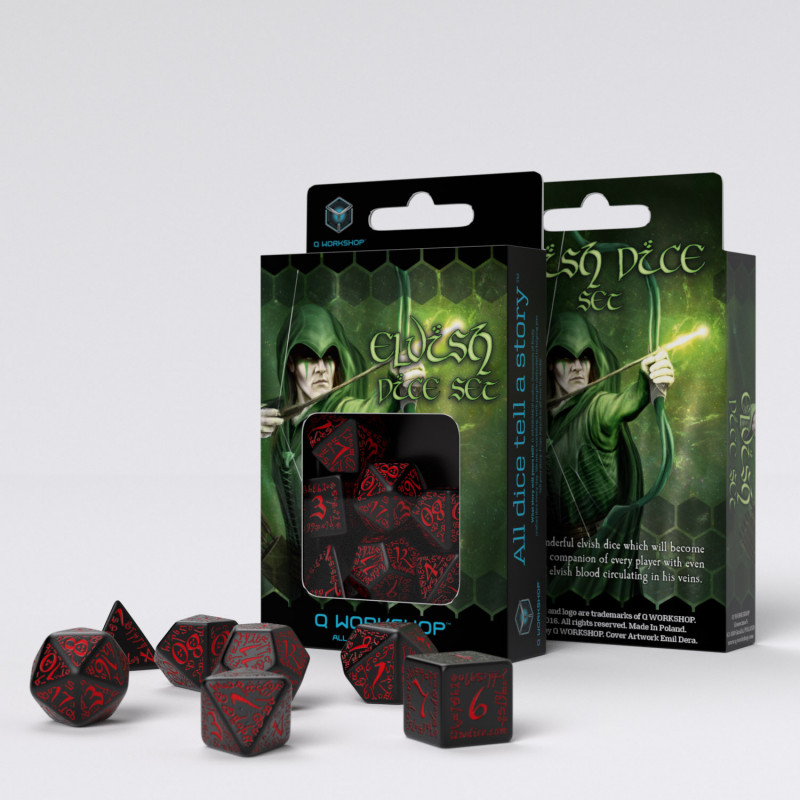 Black-red Elvish dice set by Q-workshop 