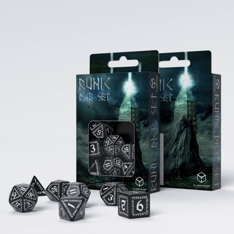 White & black RUNIC dice set by Q-workshop for D&D RPG 